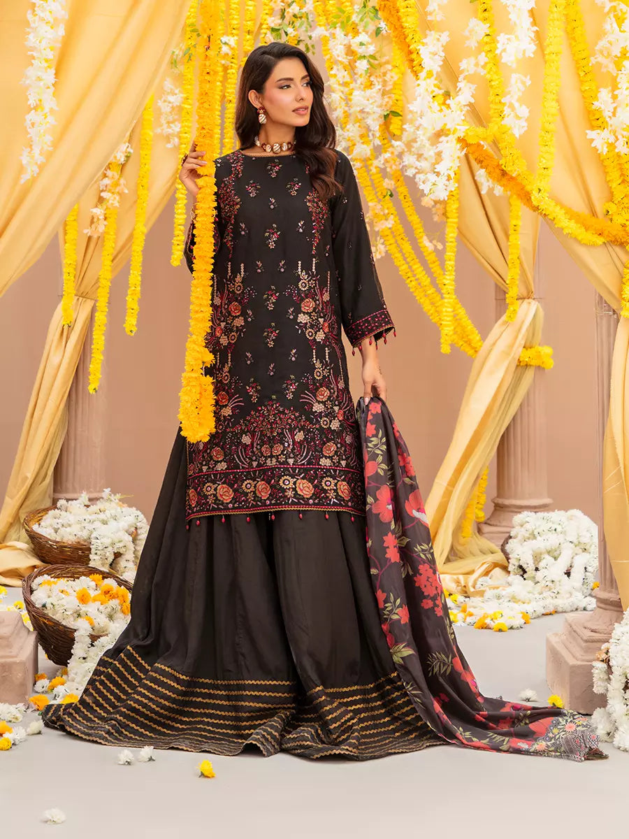 3Pc Unstitched Festive Embroidered Suit (NO055)