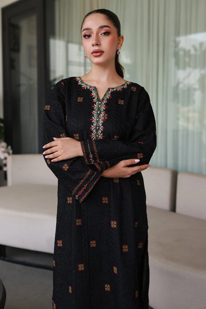 Nadia Khan Pret Embroidered Raw Silk 2 Piece Jet Black