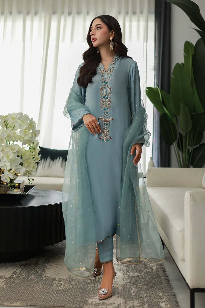 Nadia Khan Pret Embroidered Raw Silk 3 Piece Light Slate Gray