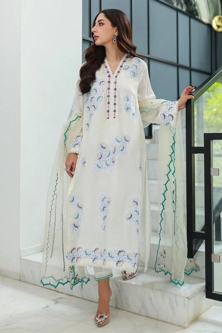Nadia Khan Pret Embroidered Raw Silk 3 Piece Dove White