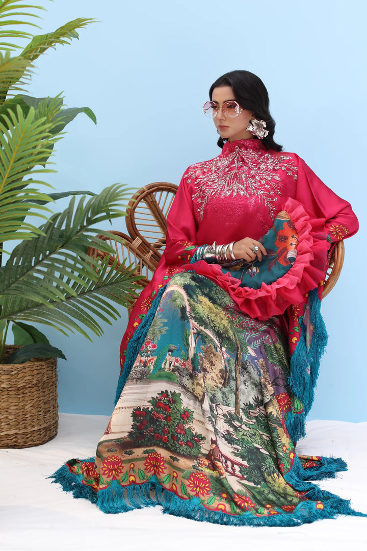 Resort by Musferah Pret Printed Silk 1 Piece Suit Rouge