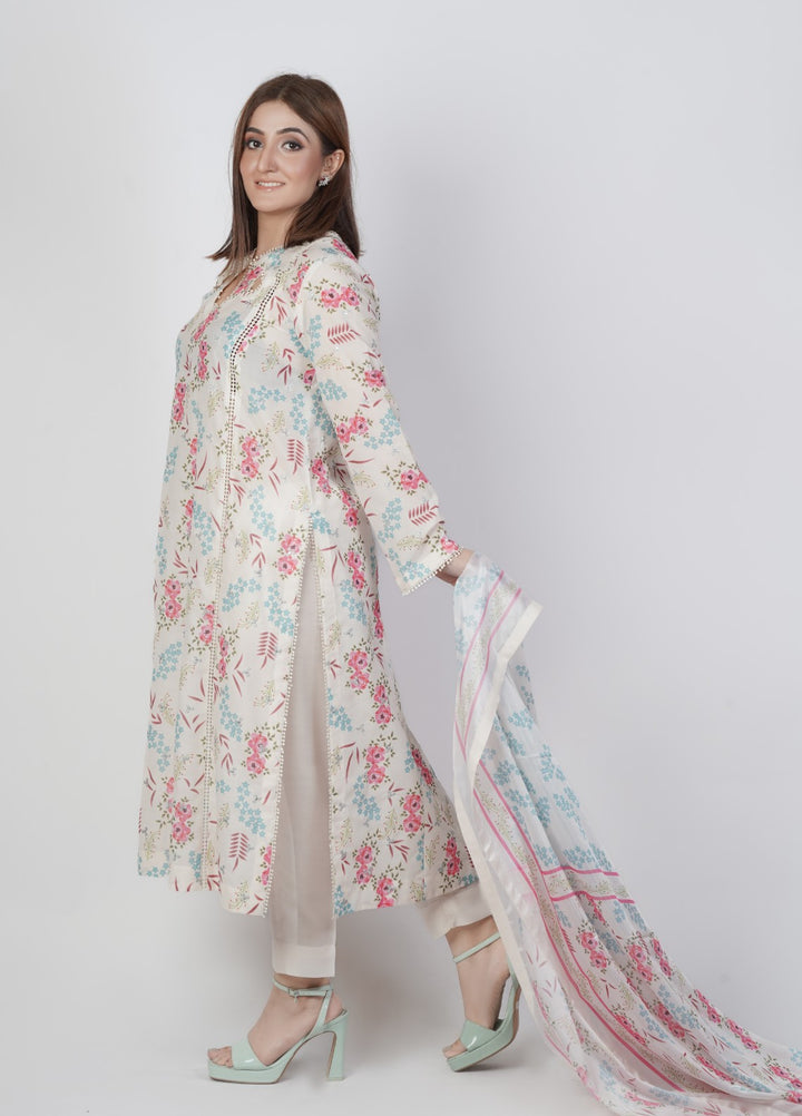 Vibgyor Fashion Embroidered Printed Lawn Suits Unstitched 3 Piece White Stary Floral D7-S-25