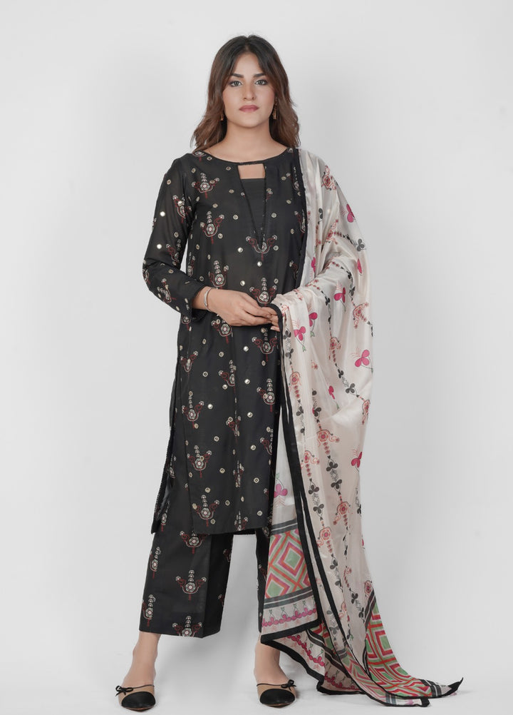 Vibgyor Fashion Embroidered Printed Lawn Suits Unstitched 3 Piece Black Bunch D8-S-25