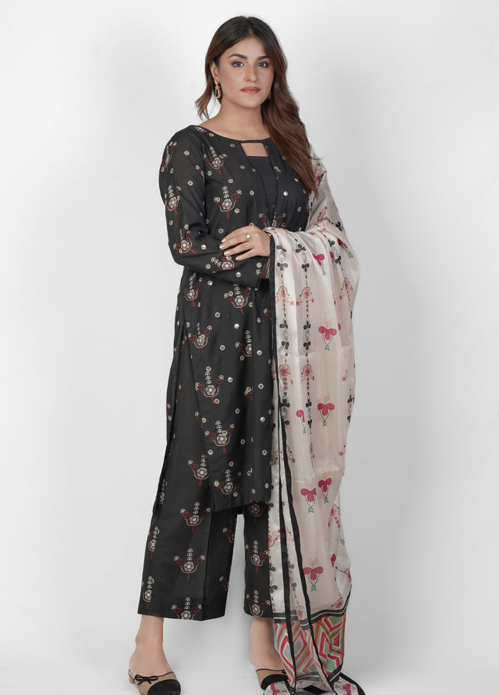 Vibgyor Fashion Embroidered Printed Lawn Suits Unstitched 3 Piece Black Bunch D8-S-25