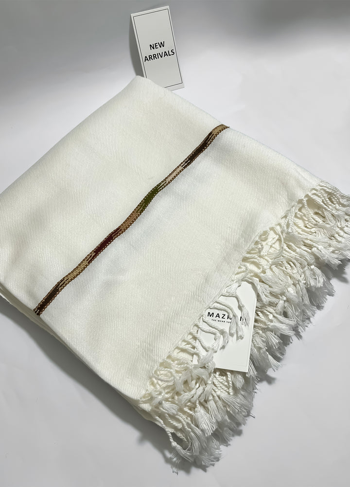 Mazham Wool Shawl Unstitched Off White Swati Thread - Winter Collection