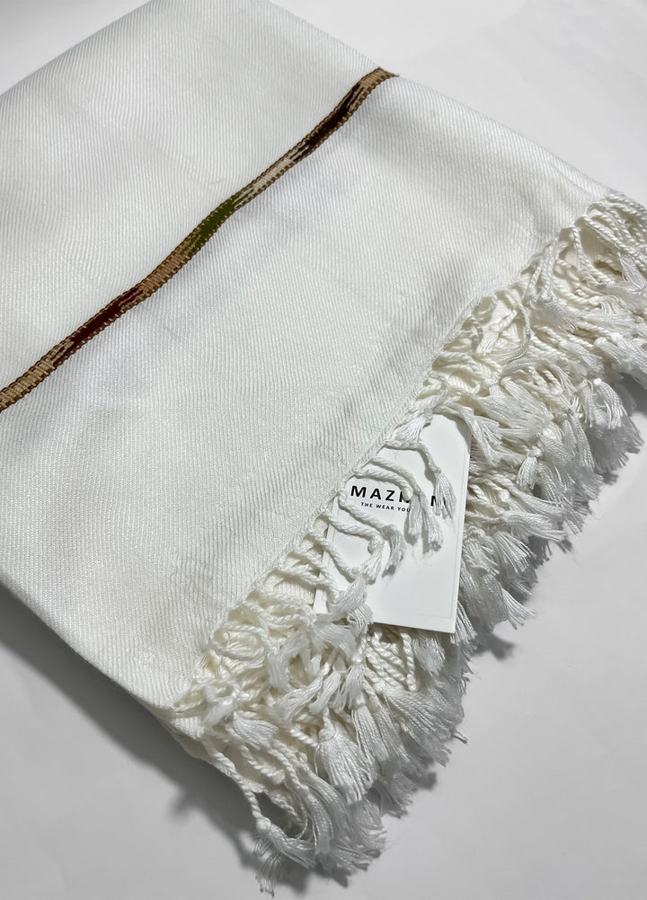 Mazham Wool Shawl Unstitched Off White Swati Thread - Winter Collection