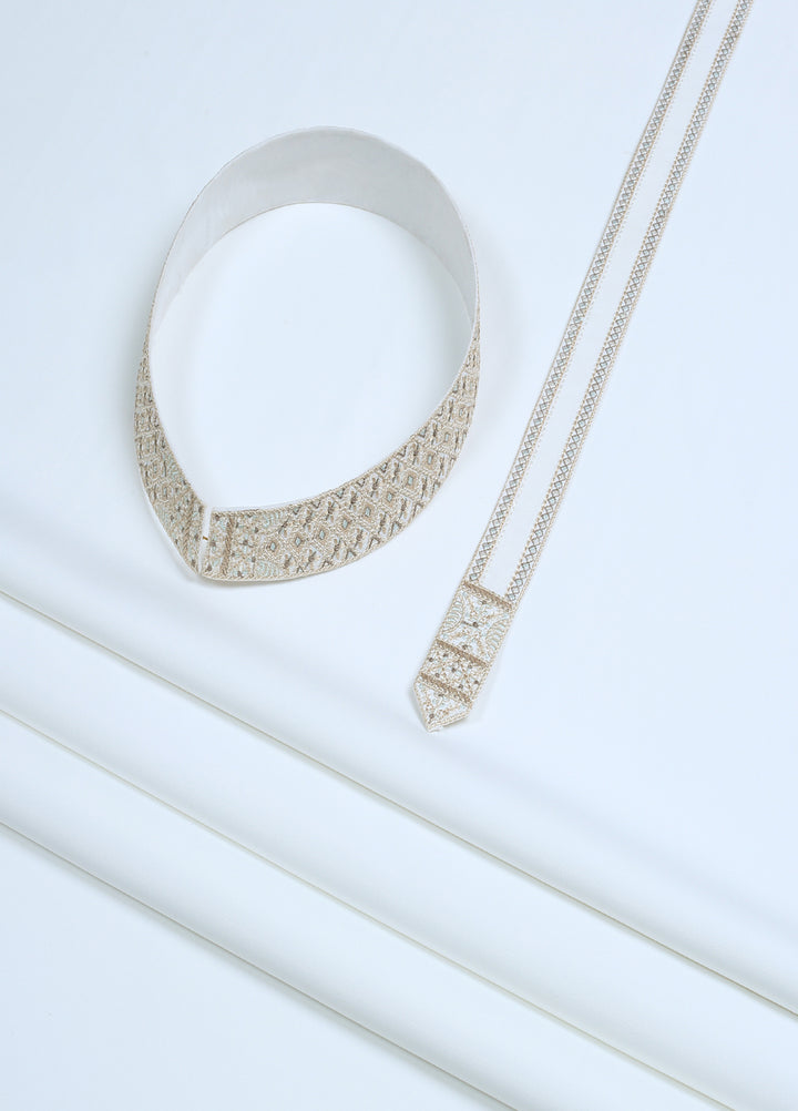 Fabrich Men Unstitch Embroidered Bann & Placket Kameez Shalwar Off White GTS-FE-013 - Summer Collection