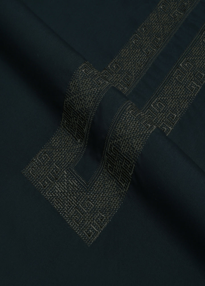 Monochorme by fabrich Men Unstitch Tarkashi Effect Embroidered Neckline Olive GTS-FE-005 - Festive Collection