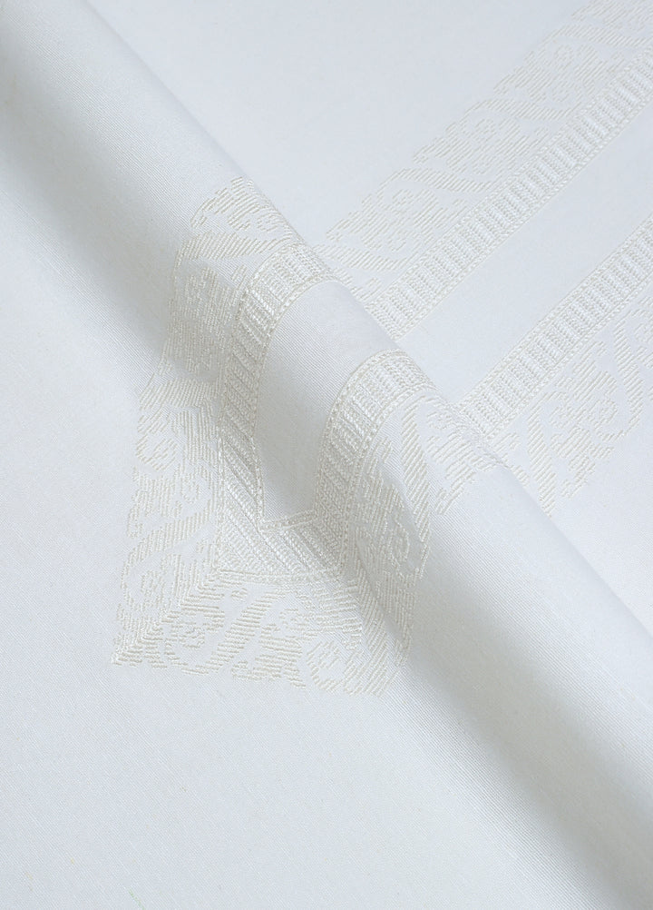 Men Unstitch Embroidered Neckline Cotton Karandi-Off White-GTS-KB-021