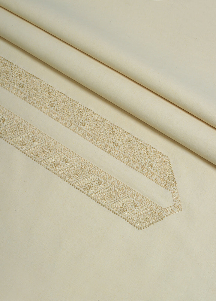 Men Unstitch Neckline Embroidered Cotton Karandi Fabric-Cream-GTS-KB-020