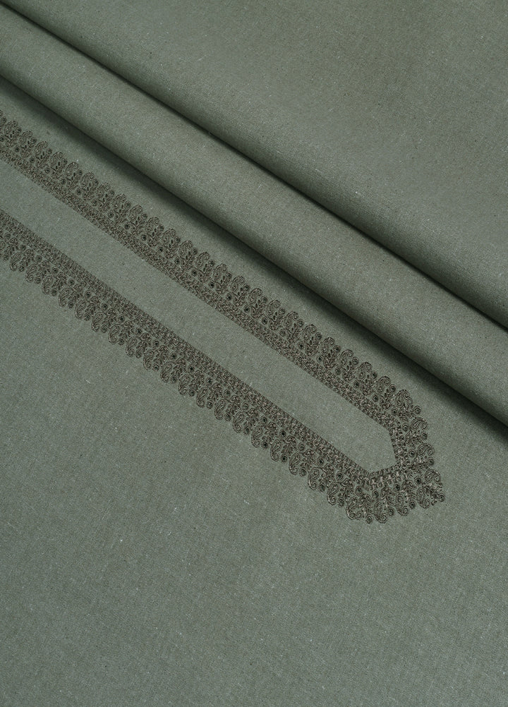 Men Unstitch Embroidered Khaddar Cutwork Neckline-Moss-GTS-KB-013