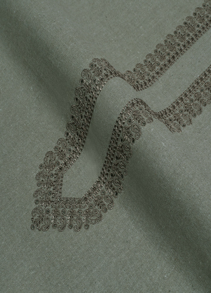 Men Unstitch Embroidered Khaddar Cutwork Neckline-Moss-GTS-KB-013