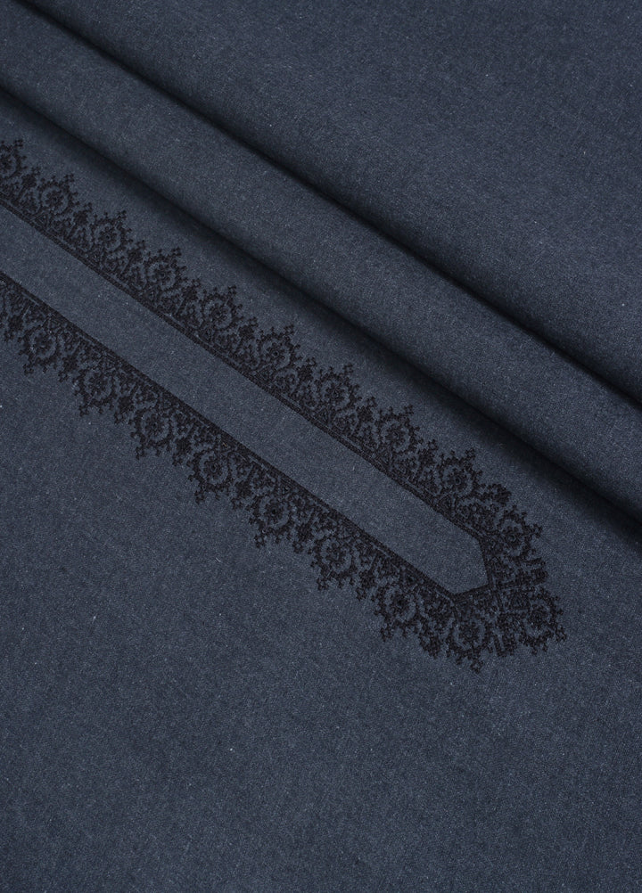 Men Unstitch Embroidered Khaddar Cutwork Neckline-Charcoal-GTS-KB-014