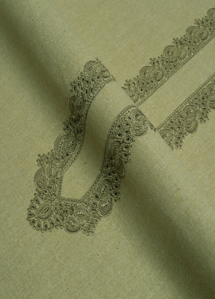 Men Unstitch Embroidered Khaddar Cutwork Neckline- Sage-GTS-KB-017