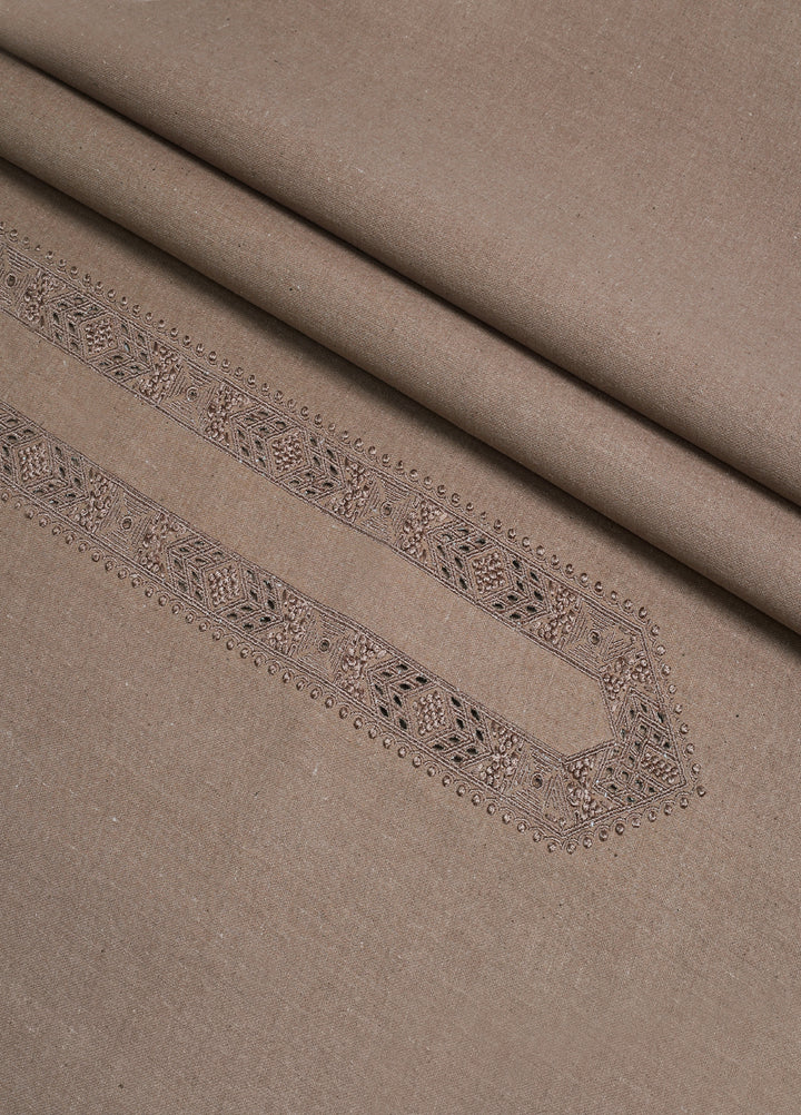 Men Unstitch Embroidered Khaddar Cutwork Neckline-Tan-GTS-KB-019
