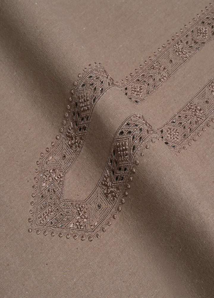 Men Unstitch Embroidered Khaddar Cutwork Neckline-Tan-GTS-KB-019