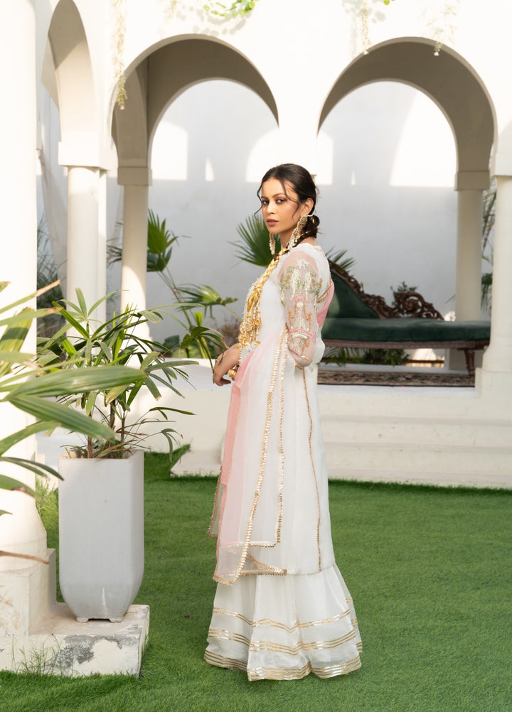 Lotus by Hem Pret Embroidered Organza 4 Piece Suit White