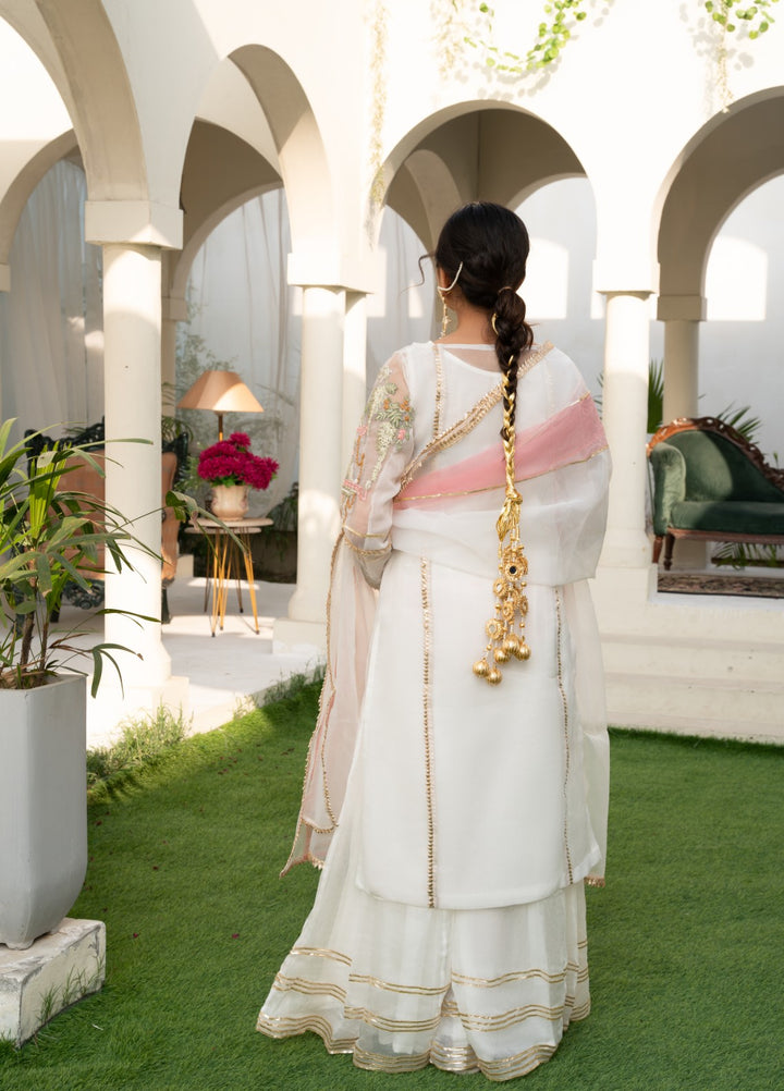 Lotus by Hem Pret Embroidered Organza 4 Piece Suit White