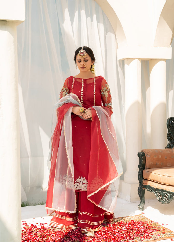 Lotus by Hem Pret Embroidered Organza 4 Piece Suit Maroon