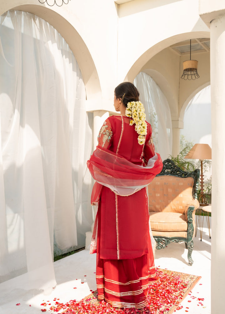 Lotus by Hem Pret Embroidered Organza 4 Piece Suit Maroon