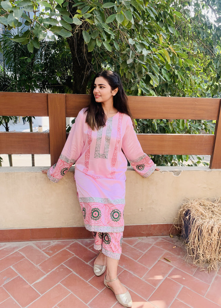 Pret Bee Women Cotton Embroidered Suits 2 Piece Light Pink - Winter Collection