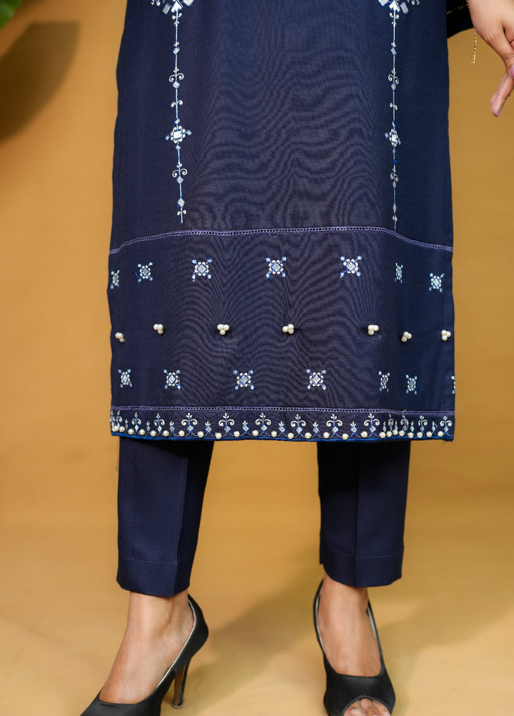 Pret Bee Women Dhanak Embroidered Suits 3 Piece Blue Dhanak - Winter Collection