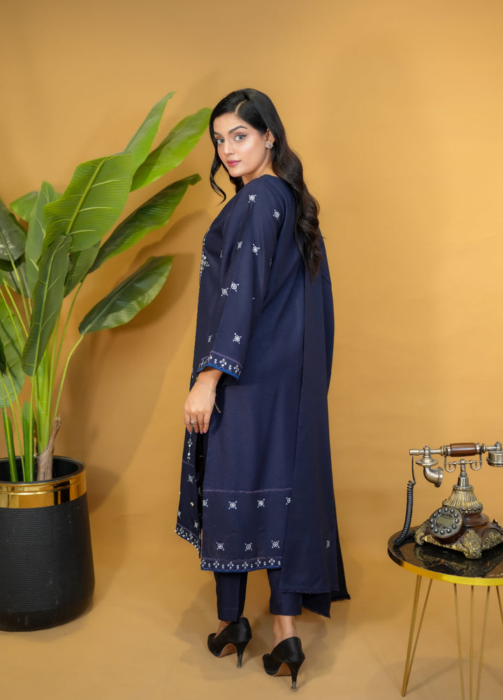 Pret Bee Women Dhanak Embroidered Suits 3 Piece Blue Dhanak - Winter Collection