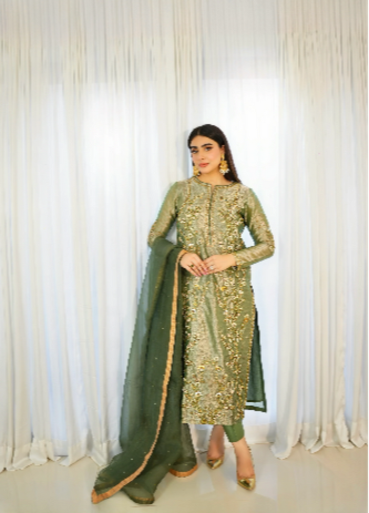 Luxe By Hues Atelier Women Pret 3 Piece Green Tissue Formal - Formals Collection