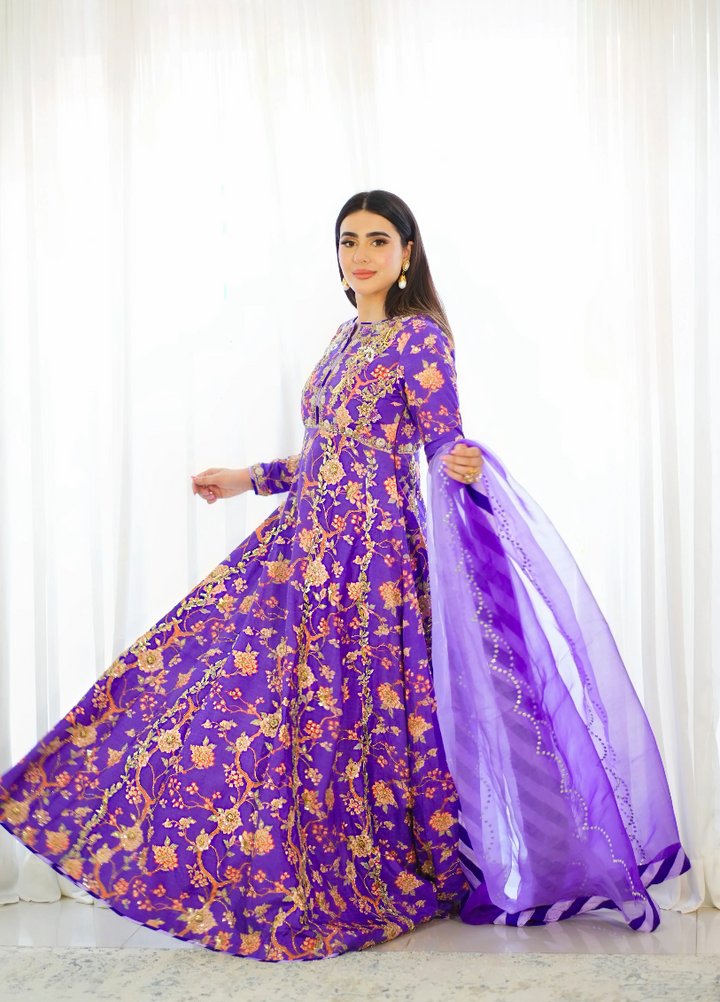 Luxe By Hues Atelier Women Pret 2 Piece Purple Printed Pishwas Formal - Formals Collection