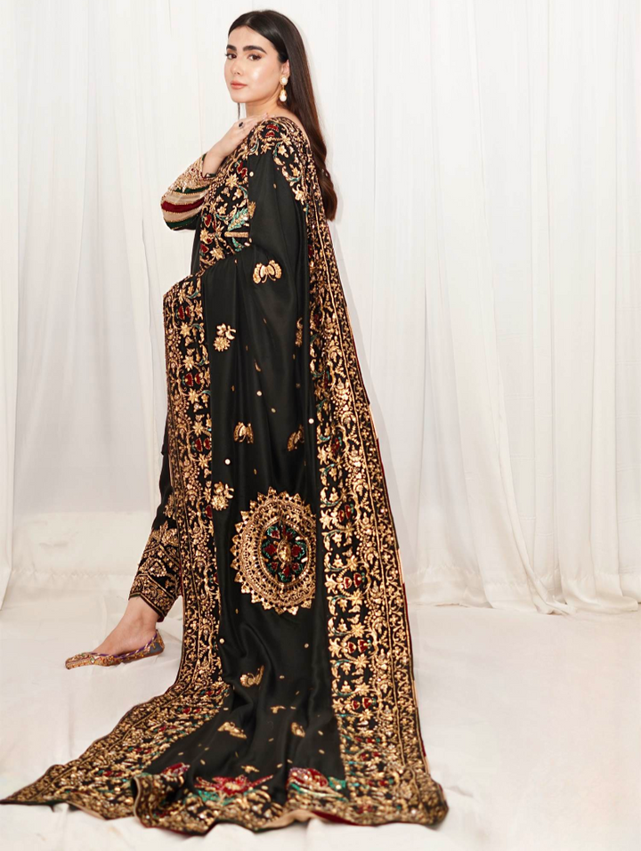 Luxe By Hues Atelier Women Pret 3 Piece Black Chaadar - Formals Collection