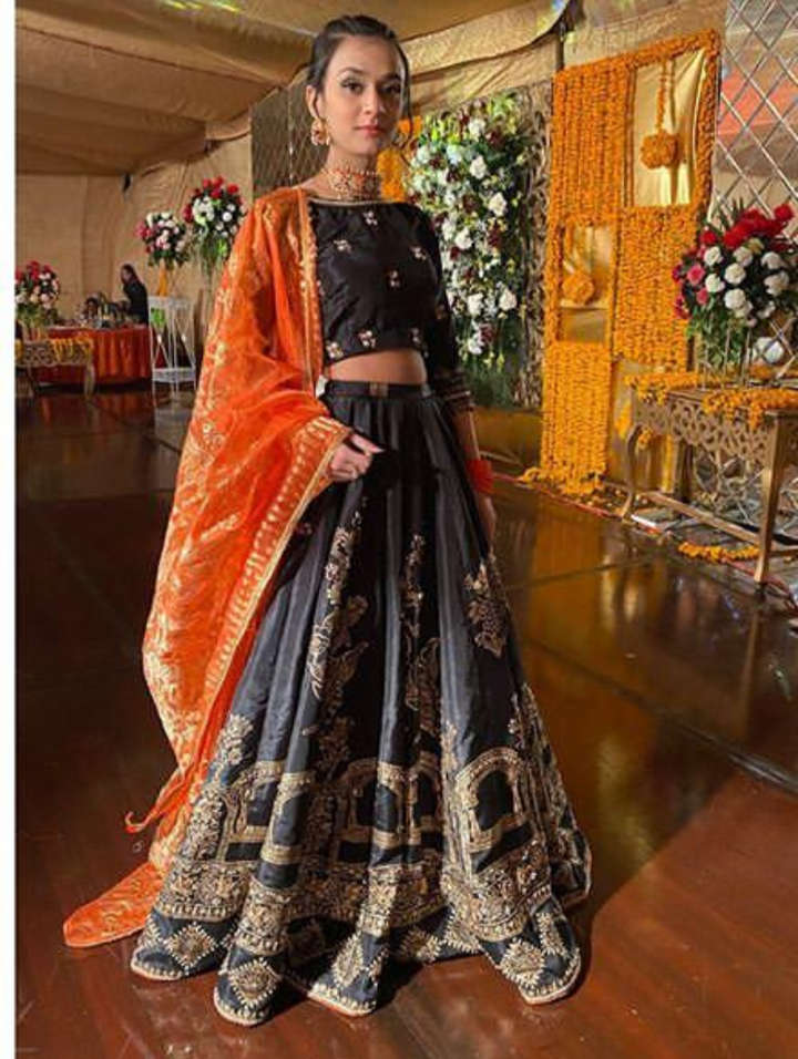 Luxe By Hues Atelier Women Pret 2 Piece Black Lehnga Choli - Formals Collection