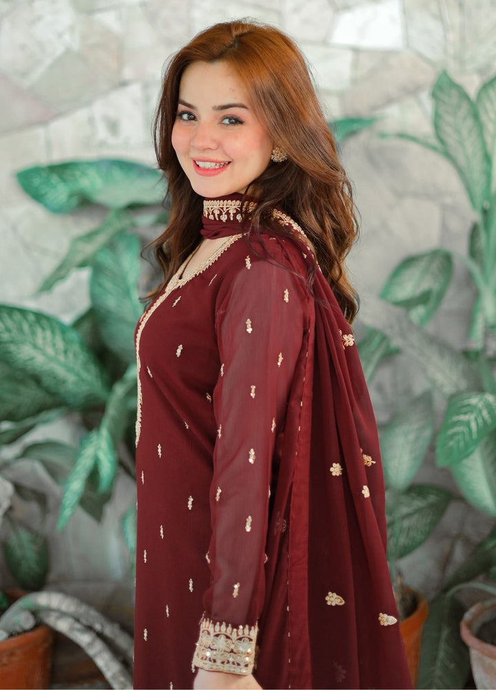Rang e Haya by Abaan Zohan Woman Pret Chiffon 3 Piece Ada Maroon - Festive Collection