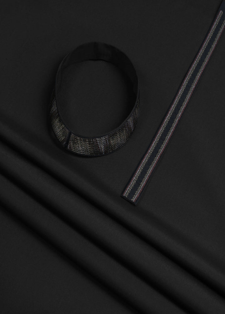 Monochorme by fabrich Men Unstitch 5-Colors Ikat Effect Embroidered Bann/Placket Black GTS-FE-018 - Casual Collection