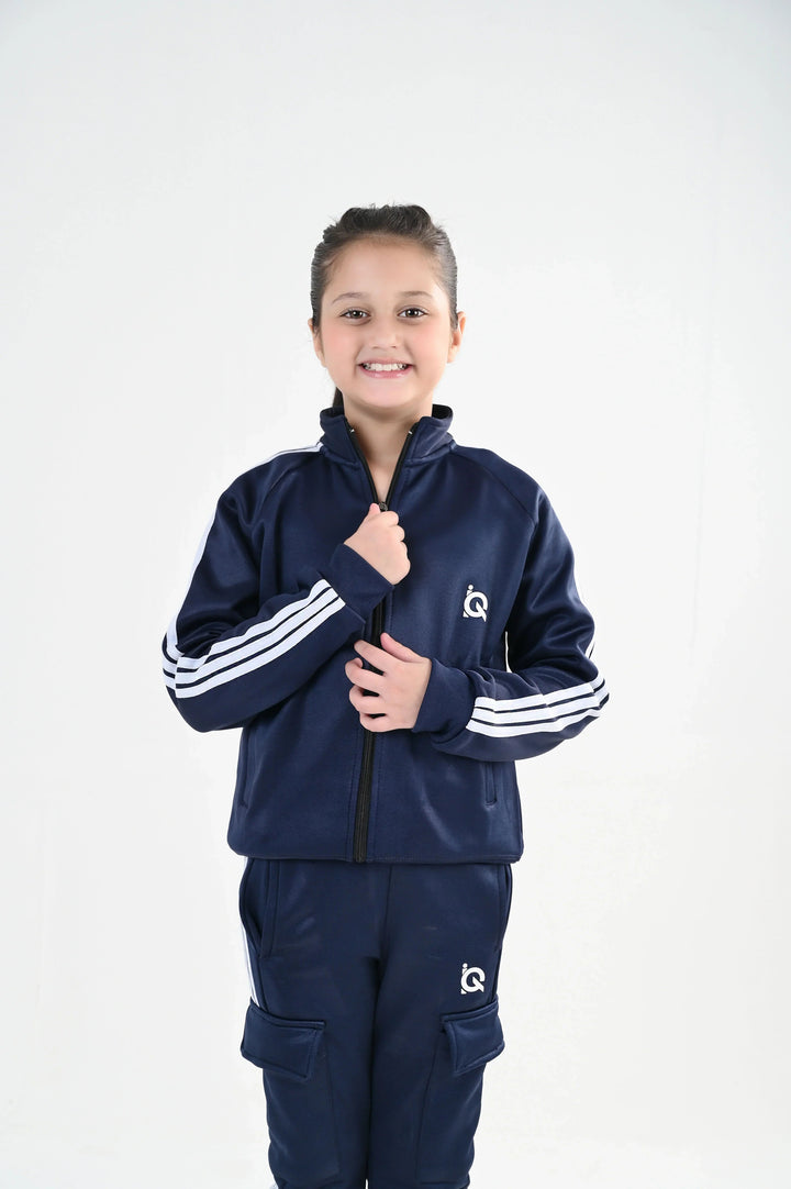 IQ Exclusive Kids Track Suit Fleece 2 PieceNavy Streak Zipper-Unisex Kids - Winter Collection