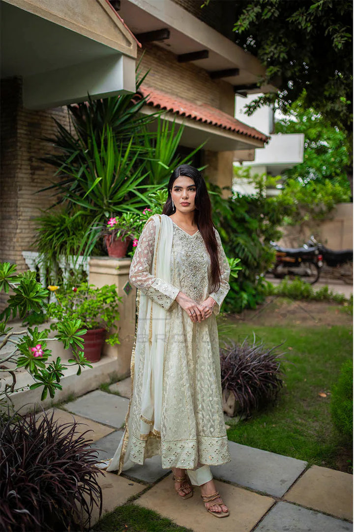 Mona Embroidery Pret Embroidered Chiffon 3 Piece Suit Ornate Blossoms White