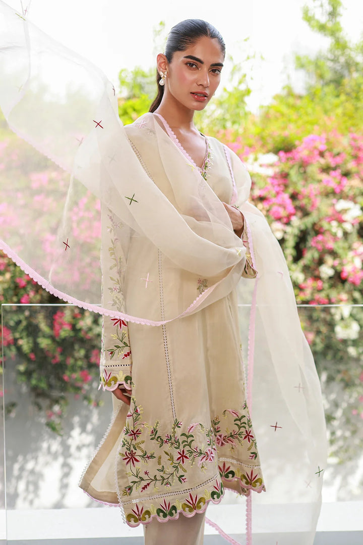 Nadia Khan Pret Embroidered Raw Silk 3 Piece Bisque