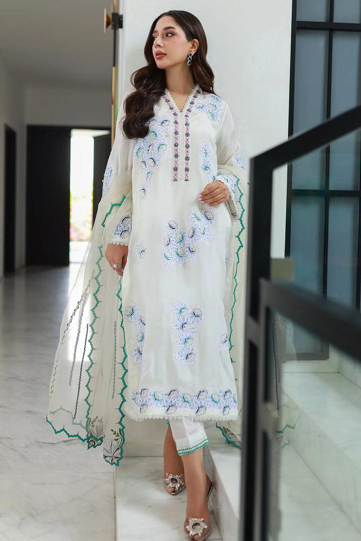 Nadia Khan Pret Embroidered Raw Silk 3 Piece Dove White
