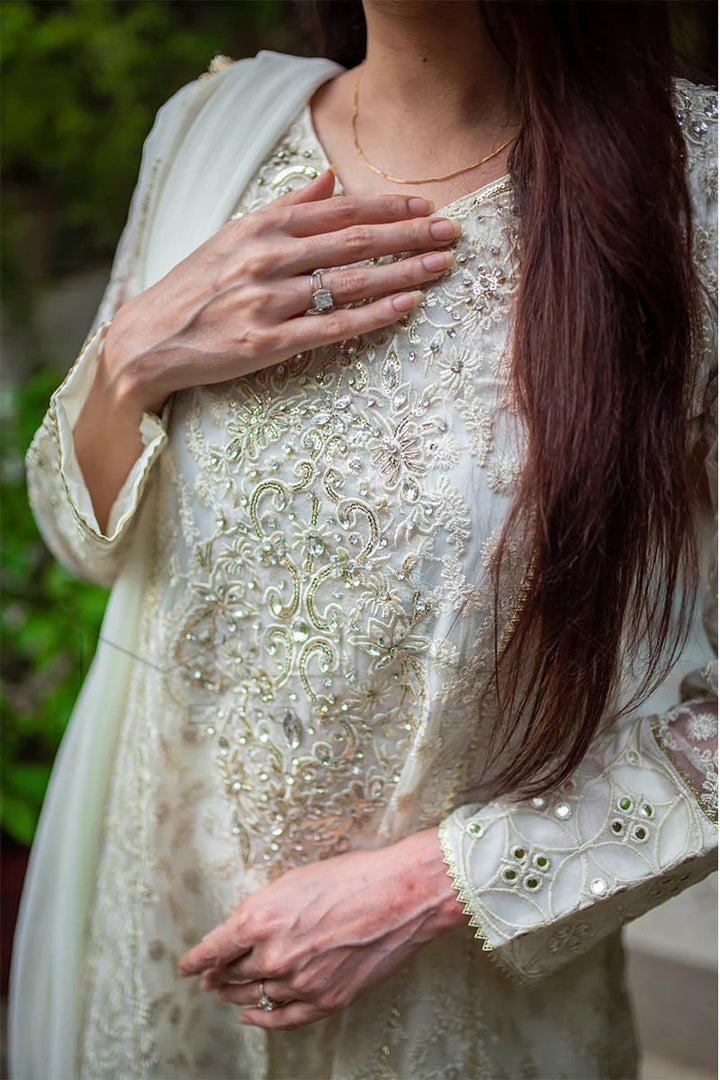 Mona Embroidery Pret Embroidered Chiffon 3 Piece Suit Ornate Blossoms White