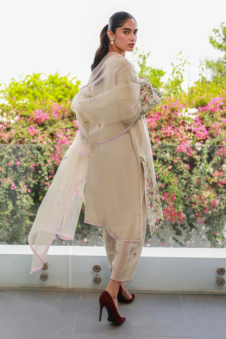 Nadia Khan Pret Embroidered Raw Silk 3 Piece Bisque