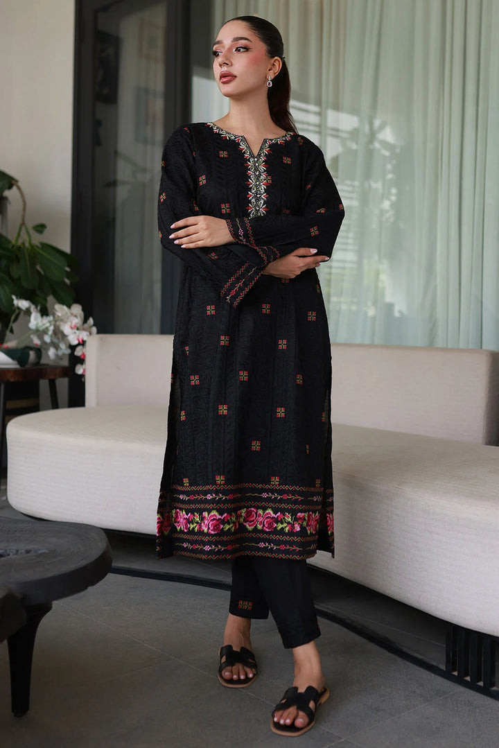 Nadia Khan Pret Embroidered Raw Silk 2 Piece Jet Black