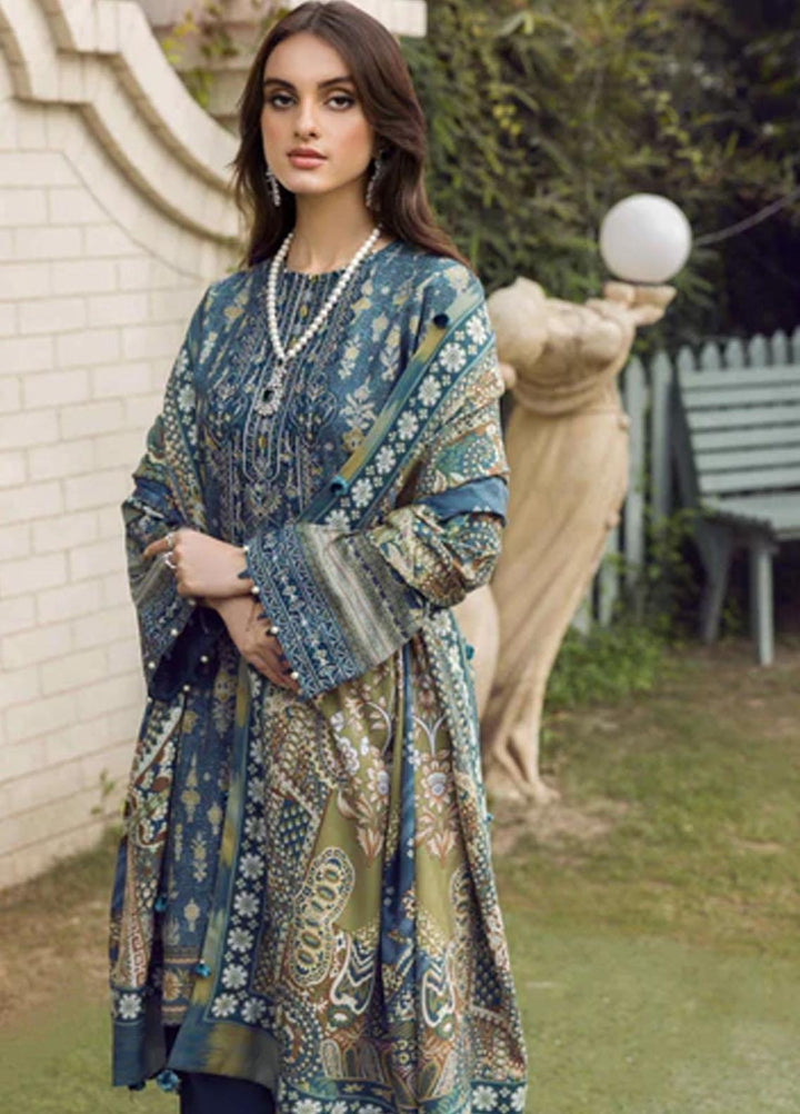 Winter Blossoms By Seran Embroidered Khaddar Suits Unstitched 3 Piece SRN22WB 08 Bluebell - Winter Collection