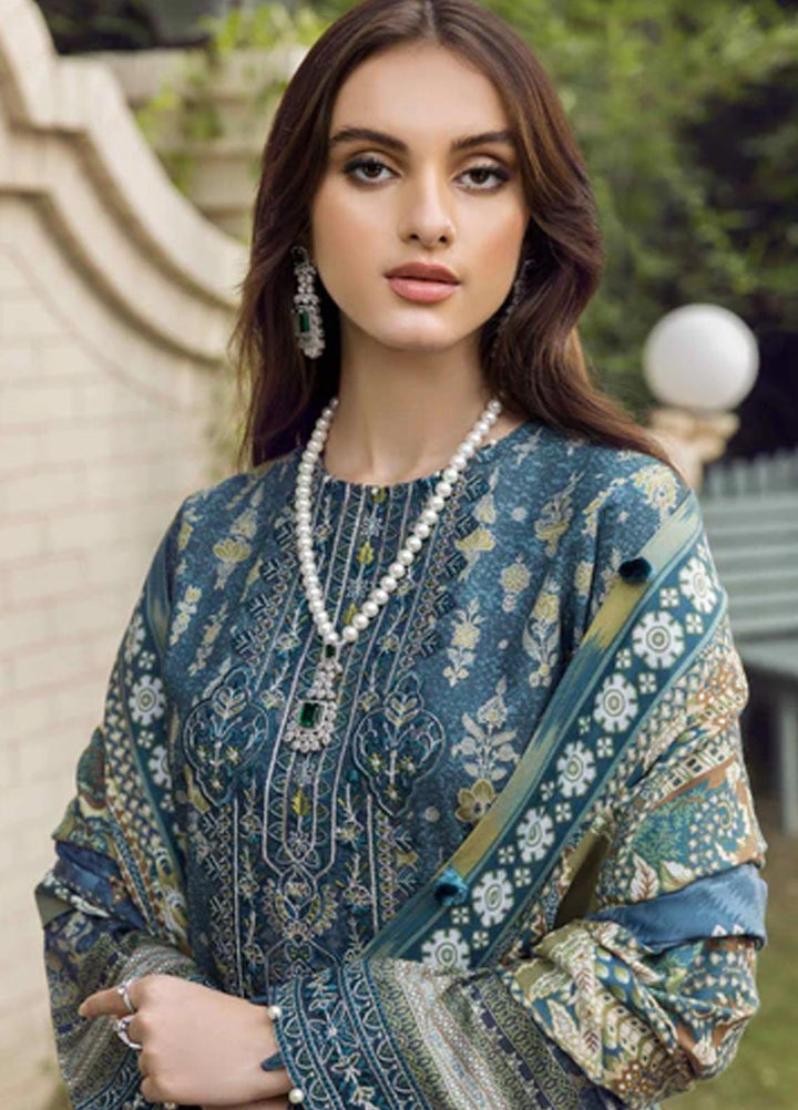 Winter Blossoms By Seran Embroidered Khaddar Suits Unstitched 3 Piece SRN22WB 08 Bluebell - Winter Collection