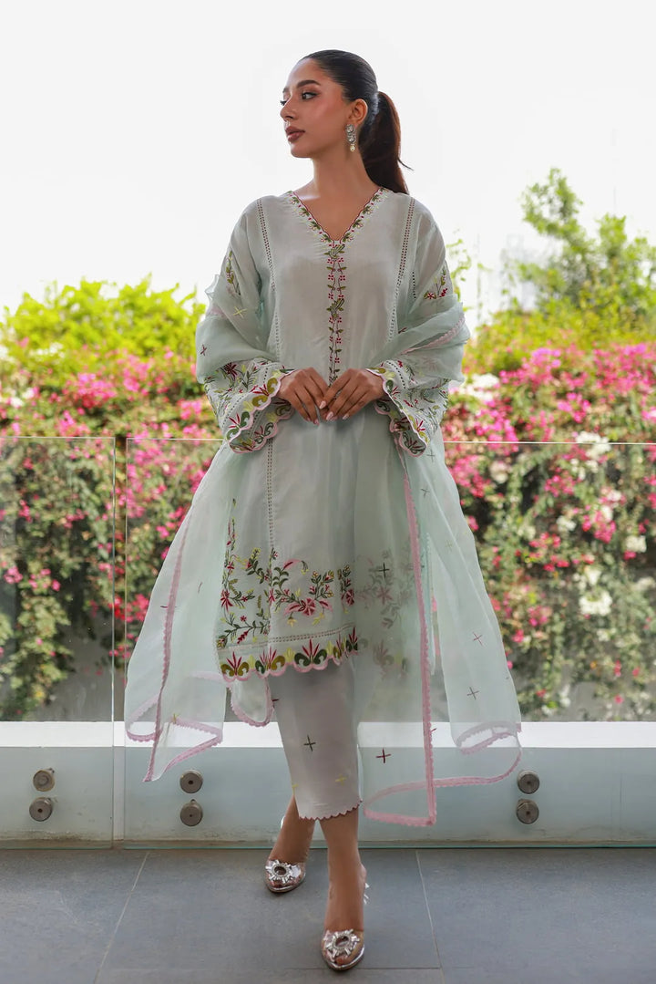 Nadia Khan Pret Embroidered Raw Silk 3 Piece Ice Blue