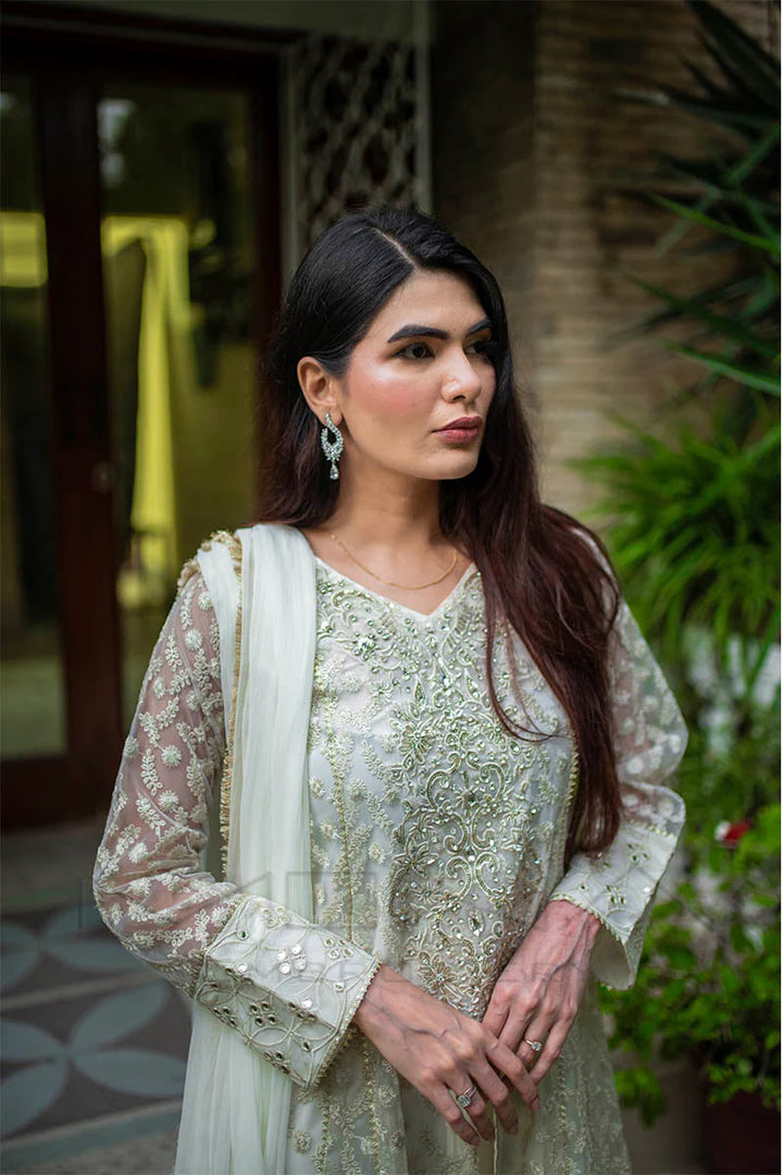 Mona Embroidery Pret Embroidered Chiffon 3 Piece Suit Ornate Blossoms White