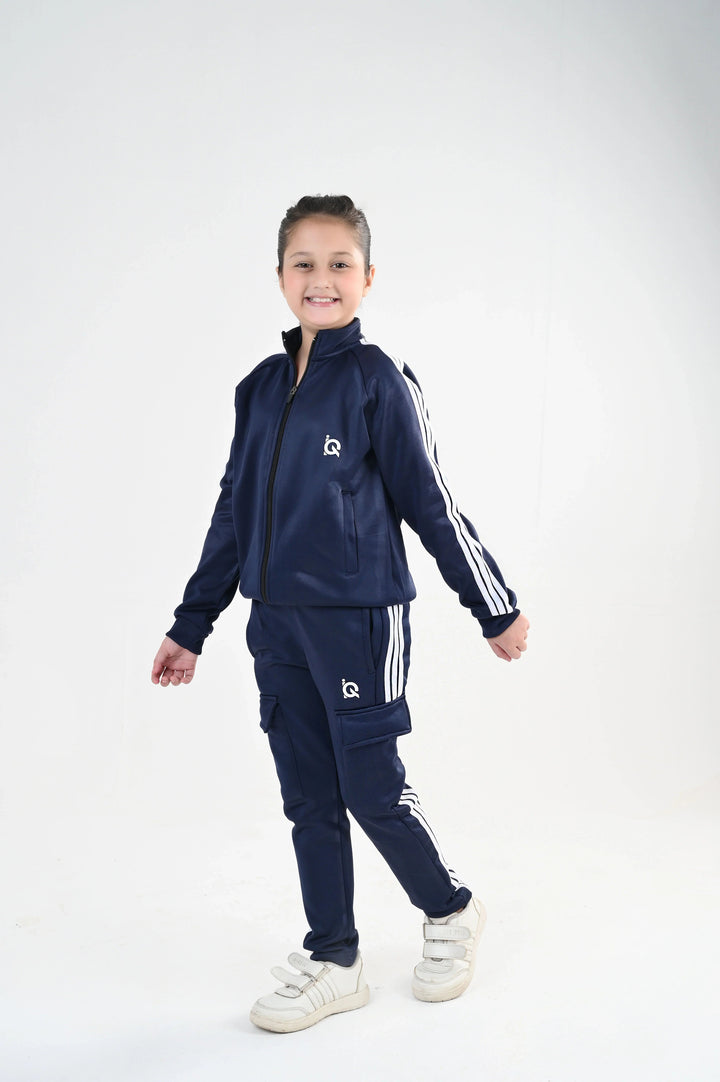 IQ Exclusive Kids Track Suit Fleece 2 PieceNavy Streak Zipper-Unisex Kids - Winter Collection