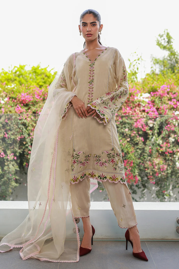 Nadia Khan Pret Embroidered Raw Silk 3 Piece Bisque