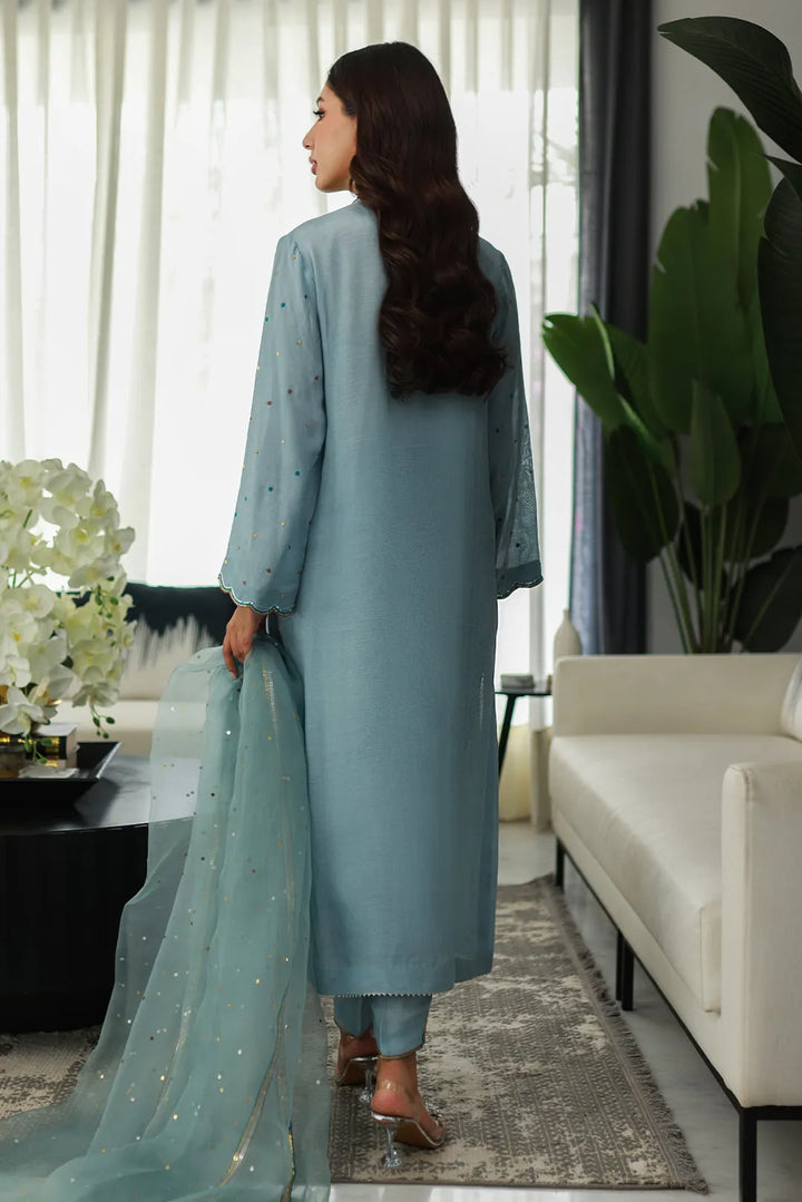 Nadia Khan Pret Embroidered Raw Silk 3 Piece Light Slate Gray