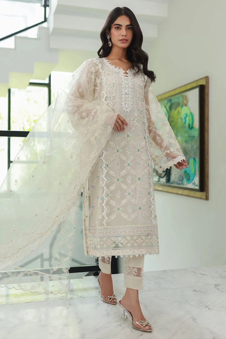 Nadia Khan Pret Embroidered Pure Organza 3 Piece Ivory White