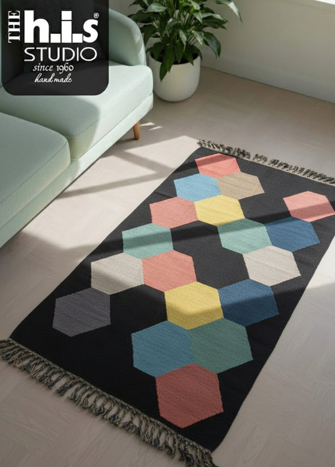 Area Rugs Haxagone R-250011 Black Multi