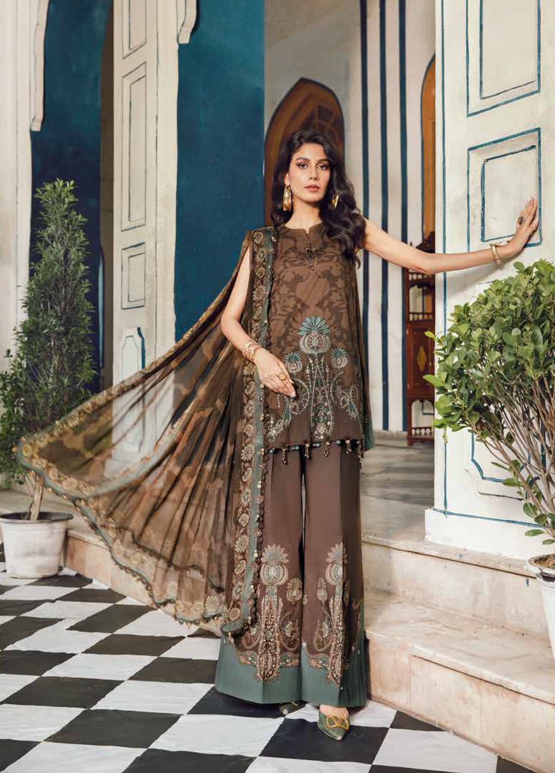 M Prints by Maria B Embroidered  Suits Unstitched 3 Piece MB25FE D-4A - Winter Collection